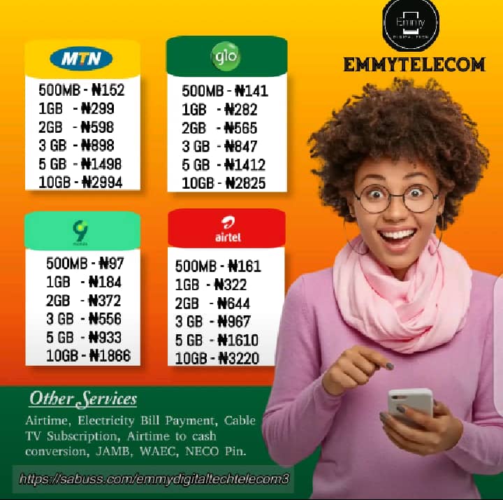 EmmyTelecom Data Plans - MTN, Glo, 9mobile, Airtel pricing